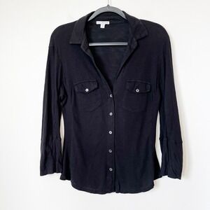 Standard James Perse Sheer Slub Side Panel Shirt Black Womens Large